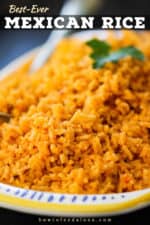 A close up view of a platter of Best-Ever Mexican Rice.