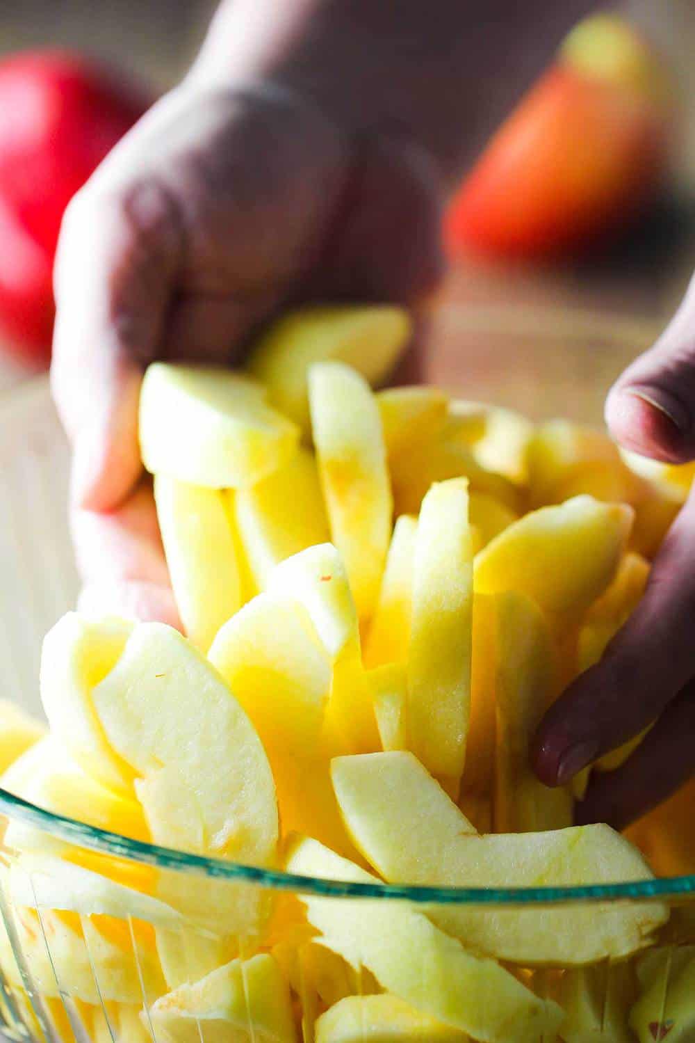 A bowl of sliced fresh apples