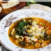 Instant Pot Minestrone in a white patterned bowl