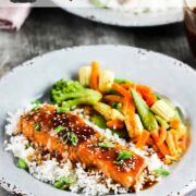 Instant Pot Teriyaki Salmon on a white plate