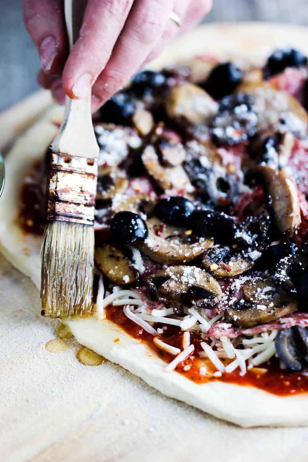 Soppressata, Mushroom and Black Olive Pizza recipe