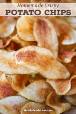 A very close-up view of crispy homemade potato chips,